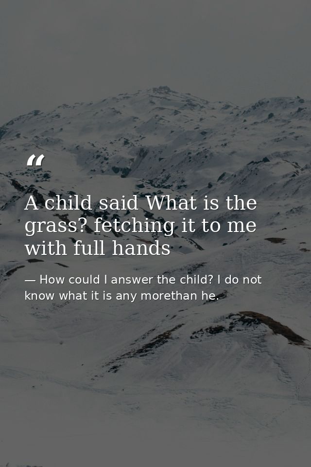 A child said What is the grass? fetching it to me with full hands — How could I answer the child? I do not know what it is any morethan he.