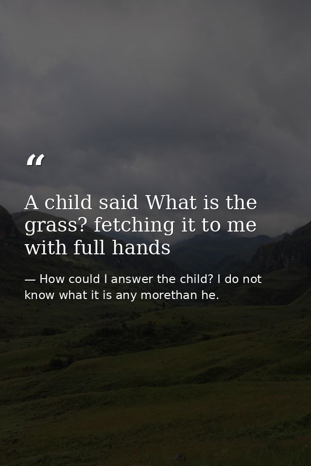 A child said What is the grass? fetching it to me with full hands — How could I answer the child? I do not know what it is any morethan he.