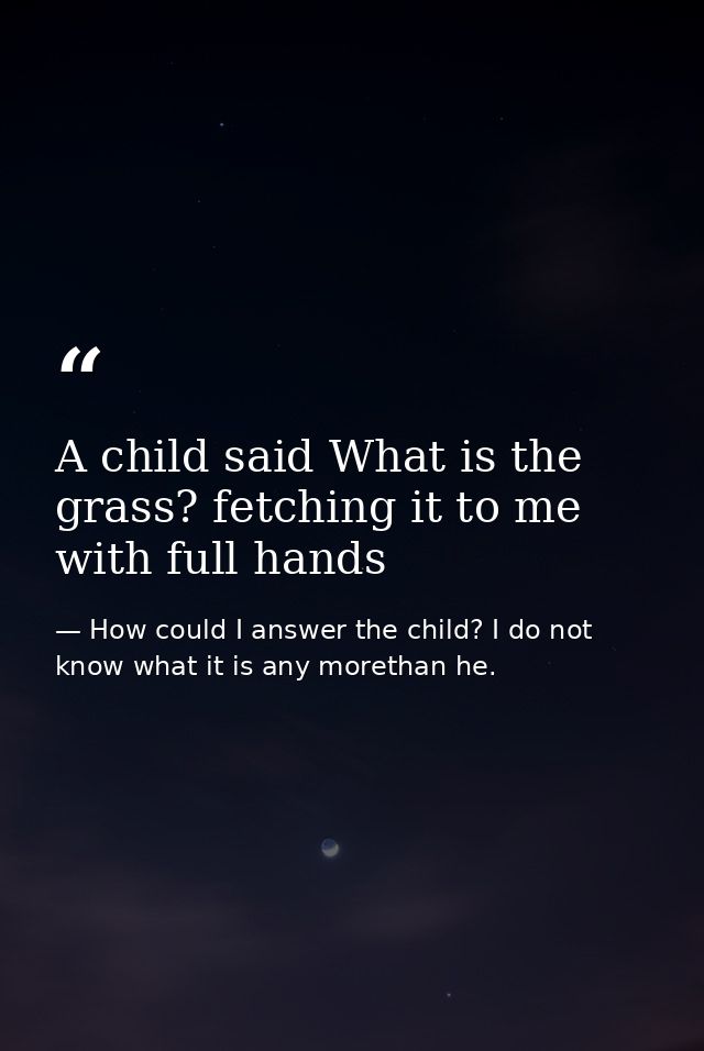 A child said What is the grass? fetching it to me with full hands — How could I answer the child? I do not know what it is any morethan he.