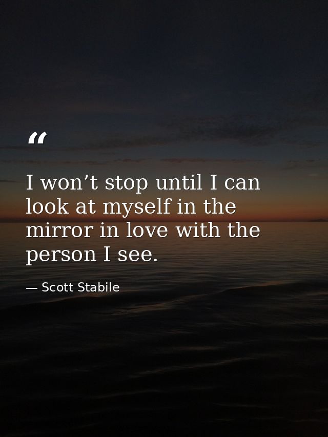 I won’t stop until I can look at myself in the mirror in love with the person I see. — Scott Stabile