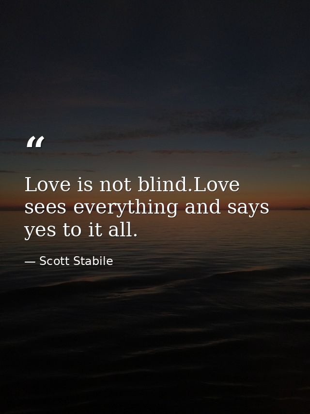Love is not blind.Love sees everything and says yes to it all. — Scott Stabile