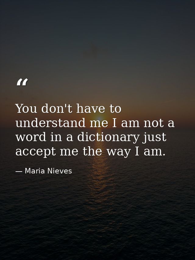 You don't have to understand me I am not a word in a dictionary just accept me the way I am. — Maria Nieves