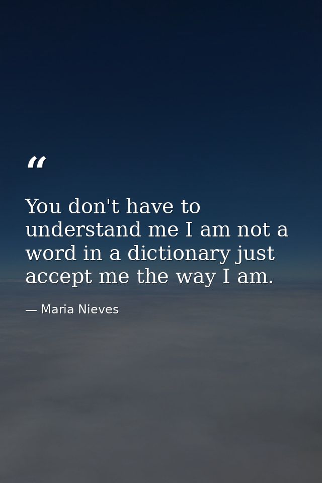 You don't have to understand me I am not a word in a dictionary just accept me the way I am. — Maria Nieves