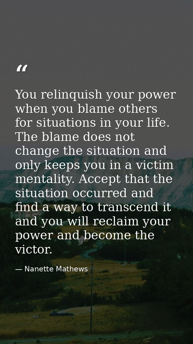 You relinquish your power when you blame others for situations in your life. The blame does not change the situation and — Nanette Mathews