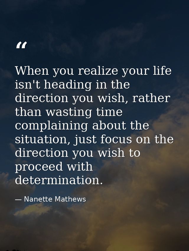 When you realize your life isn't heading in the direction you wish, rather than wasting time complaining about the situa — Nanette Mathews