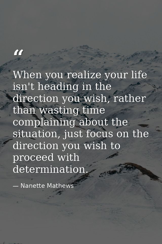 When you realize your life isn't heading in the direction you wish, rather than wasting time complaining about the situa — Nanette Mathews