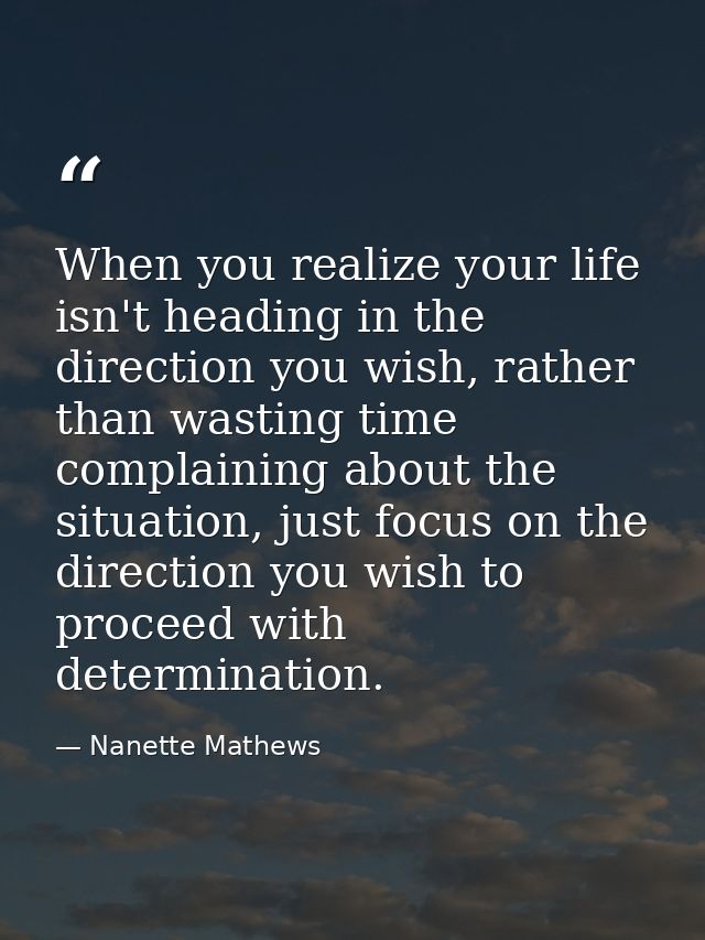 When you realize your life isn't heading in the direction you wish, rather than wasting time complaining about the situa — Nanette Mathews