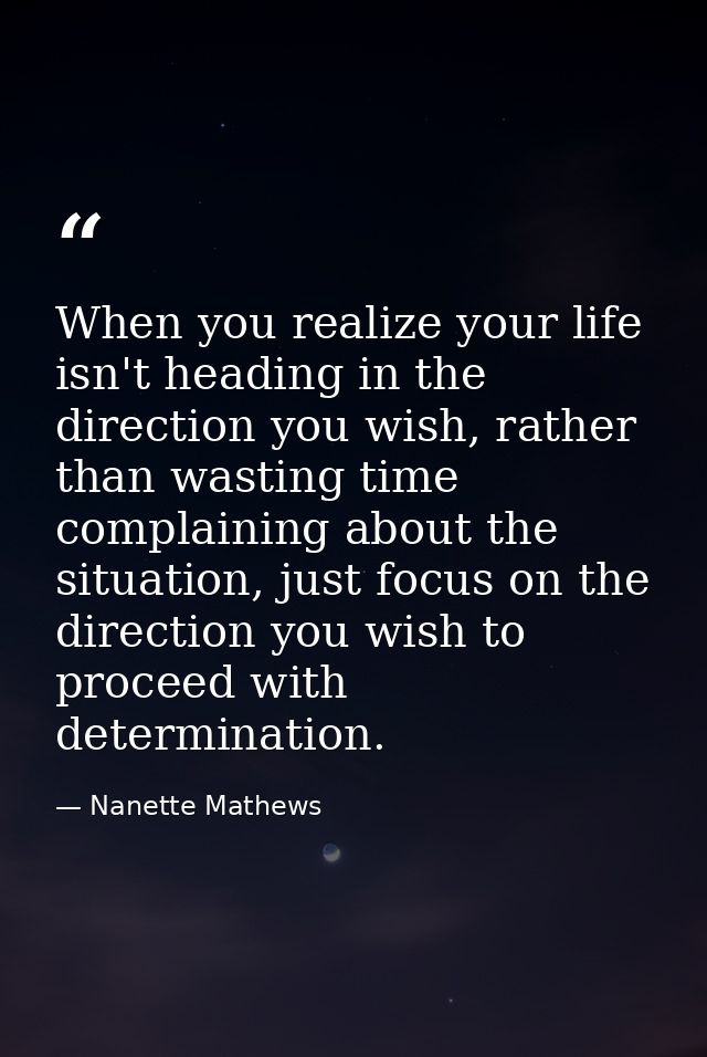When you realize your life isn't heading in the direction you wish, rather than wasting time complaining about the situa — Nanette Mathews