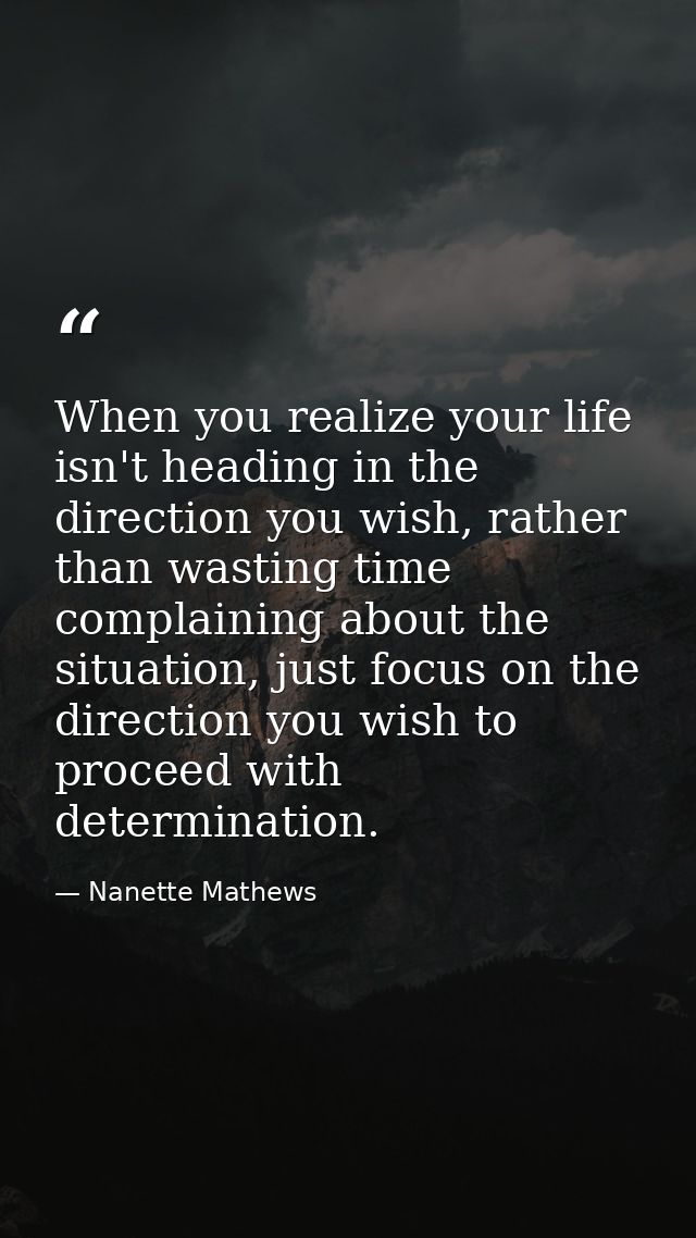 When you realize your life isn't heading in the direction you wish, rather than wasting time complaining about the situa — Nanette Mathews