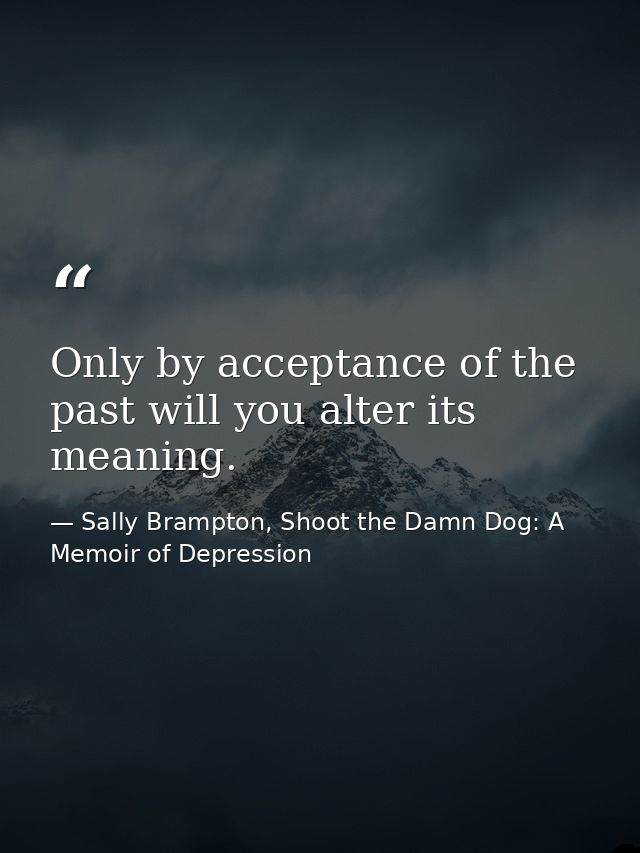 Only by acceptance of the past will you alter its meaning. — Sally Brampton, Shoot the Damn Dog: A Memoir of Depression