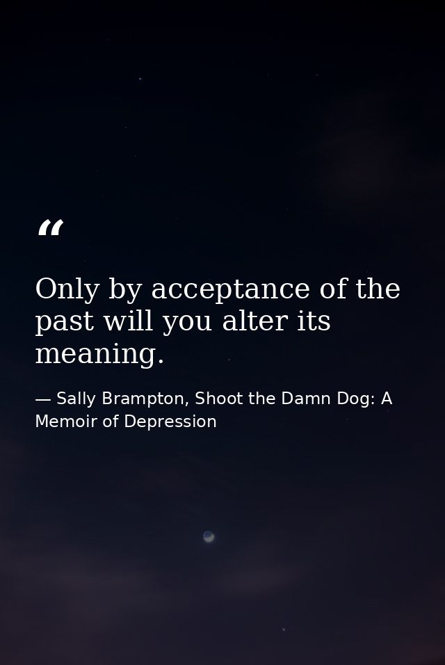 Only by acceptance of the past will you alter its meaning. — Sally Brampton, Shoot the Damn Dog: A Memoir of Depression