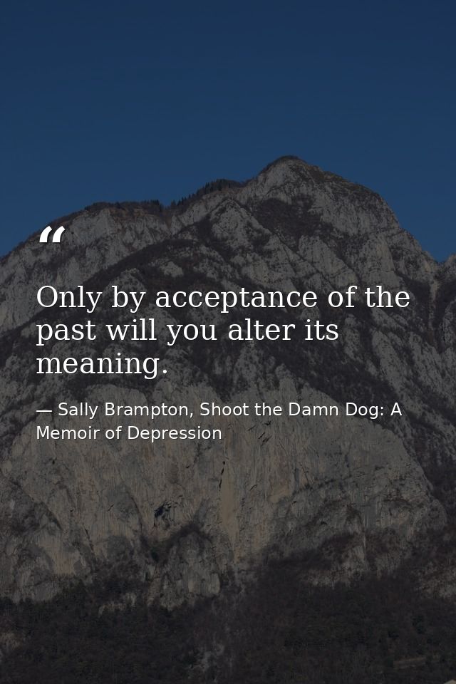 Only by acceptance of the past will you alter its meaning. — Sally Brampton, Shoot the Damn Dog: A Memoir of Depression