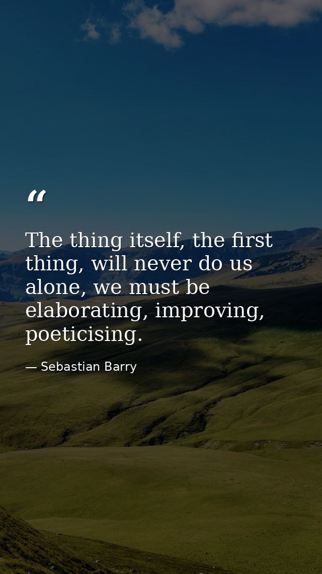 The thing itself, the first thing, will never do us alone, we must be elaborating, improving, poeticising. — Sebastian Barry