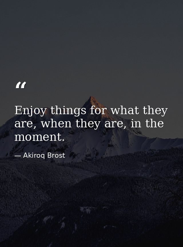Enjoy things for what they are, when they are, in the moment. — Akiroq Brost