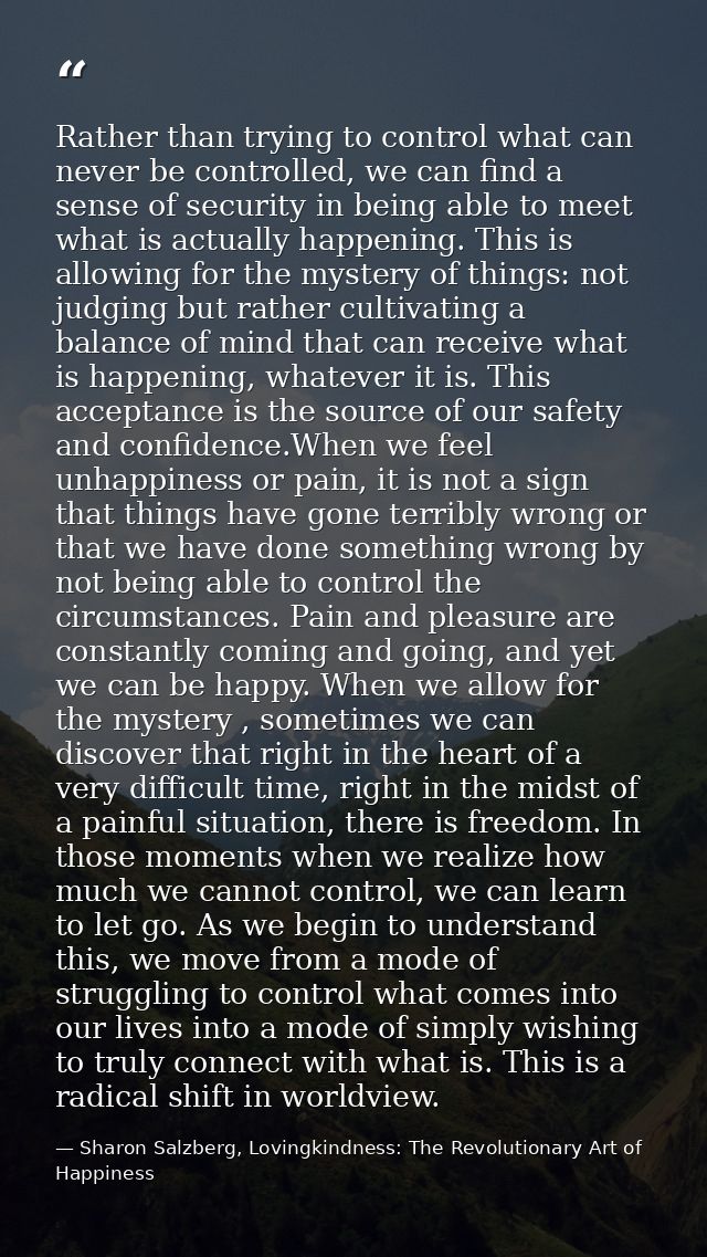 Rather than trying to control what can never be controlled, we can find a sense of security in being able to meet what i — Sharon Salzberg, Lovingkindness: The Revolutionary Art of Happiness