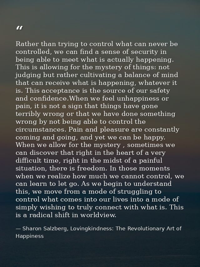 Rather than trying to control what can never be controlled, we can find a sense of security in being able to meet what i — Sharon Salzberg, Lovingkindness: The Revolutionary Art of Happiness