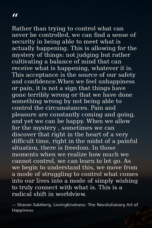 Rather than trying to control what can never be controlled, we can find a sense of security in being able to meet what i — Sharon Salzberg, Lovingkindness: The Revolutionary Art of Happiness
