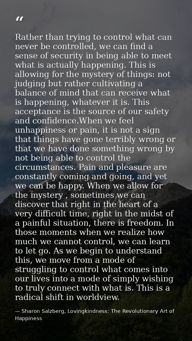 Rather than trying to control what can never be controlled, we can find a sense of security in being able to meet what i — Sharon Salzberg, Lovingkindness: The Revolutionary Art of Happiness