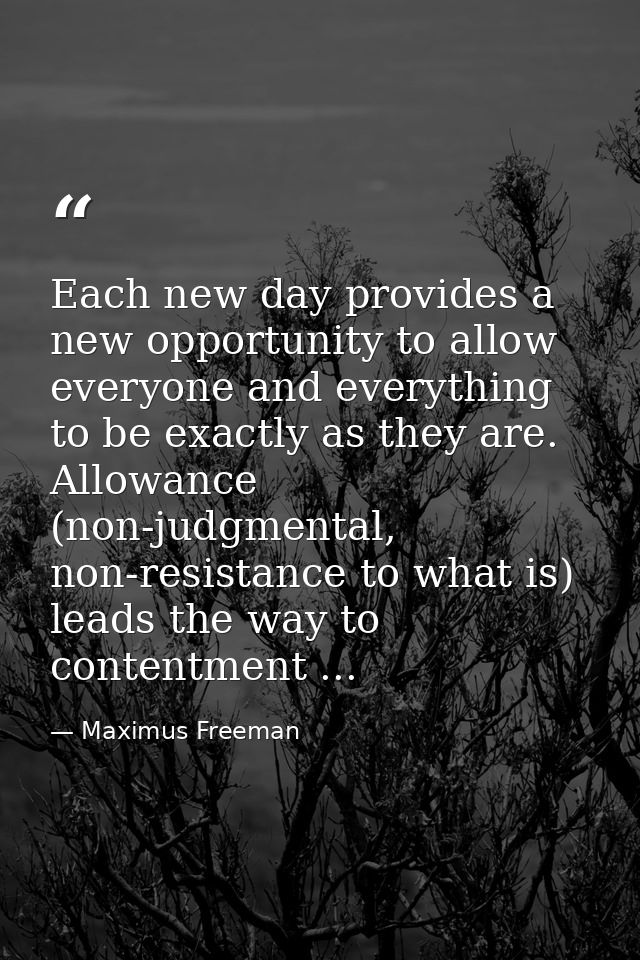Each new day provides a new opportunity to allow everyone and everything to be exactly as they are. Allowance (non-judgm — Maximus Freeman