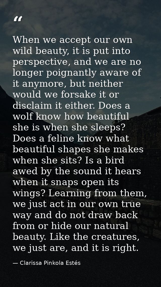 When we accept our own wild beauty, it is put into perspective, and we are no longer poignantly aware of it anymore, but — Clarissa Pinkola Estés