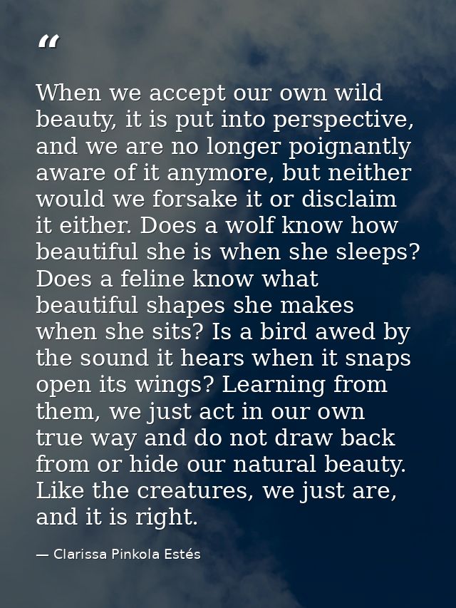 When we accept our own wild beauty, it is put into perspective, and we are no longer poignantly aware of it anymore, but — Clarissa Pinkola Estés
