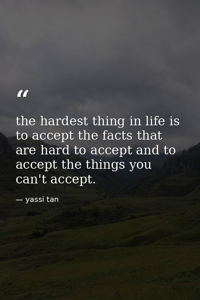 the hardest thing in life is to accept the facts that are hard to accept and to accept the things you can't accept. — yassi tan