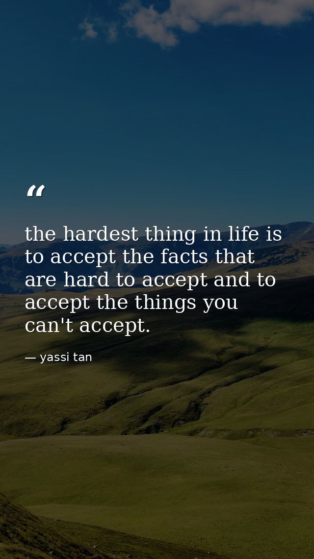 the hardest thing in life is to accept the facts that are hard to accept and to accept the things you can't accept. — yassi tan