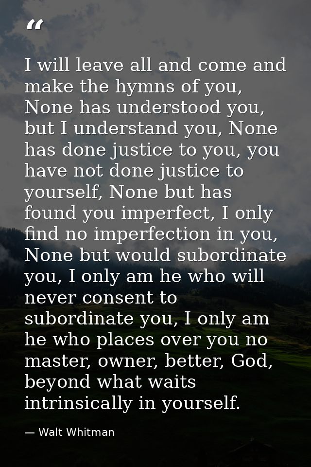 I will leave all and come and make the hymns of you, None has understood you, but I understand you, None has done justic — Walt Whitman