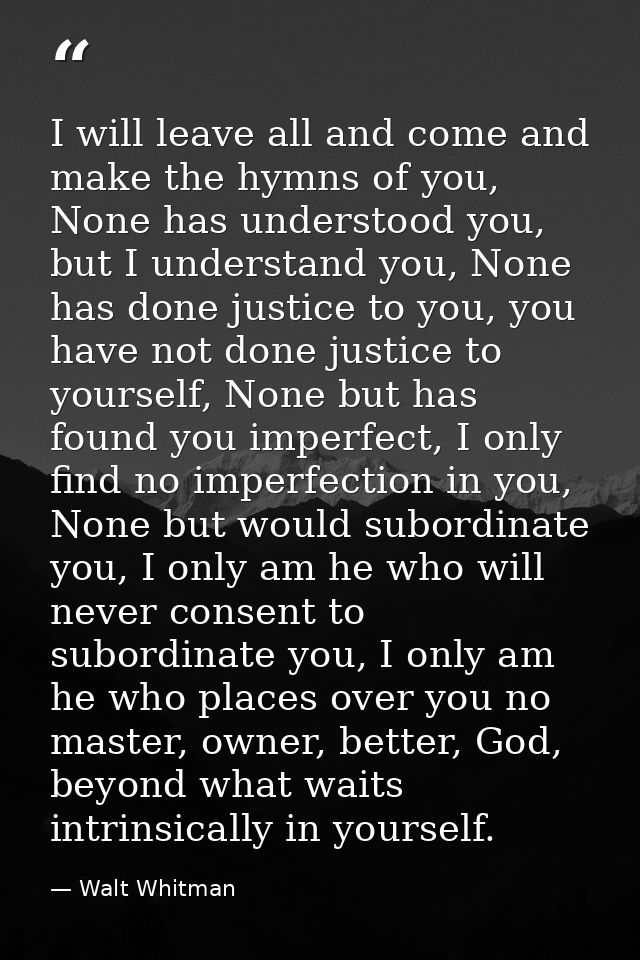 I will leave all and come and make the hymns of you, None has understood you, but I understand you, None has done justic — Walt Whitman