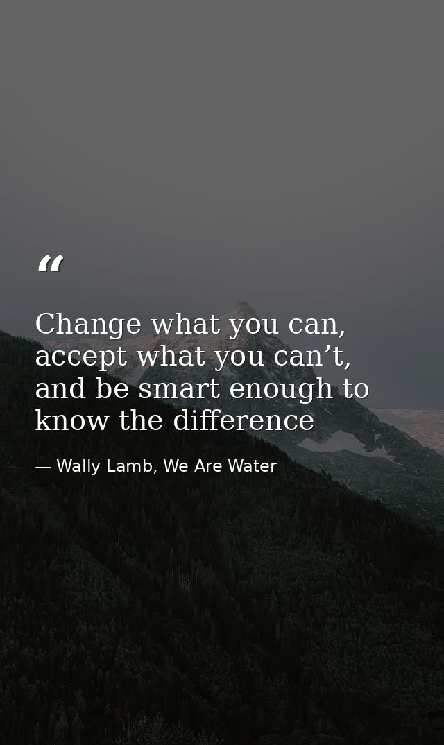 Change what you can, accept what you can’t, and be smart enough to know the difference — Wally Lamb, We Are Water