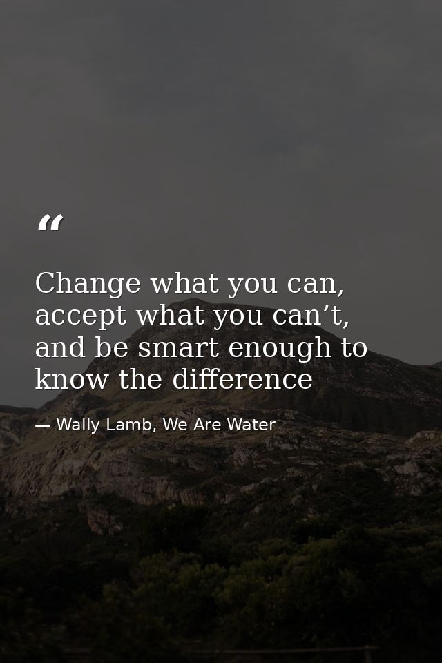 Change what you can, accept what you can’t, and be smart enough to know the difference — Wally Lamb, We Are Water