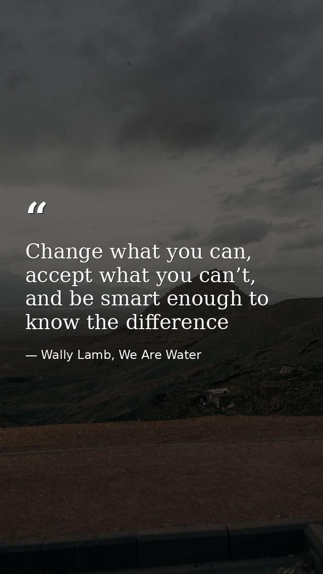 Change what you can, accept what you can’t, and be smart enough to know the difference — Wally Lamb, We Are Water