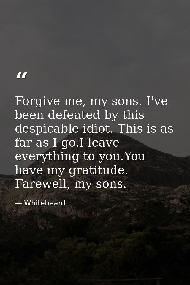 Forgive me, my sons. I've been defeated by this despicable idiot. This is as far as I go.I leave everything to you.You h — Whitebeard