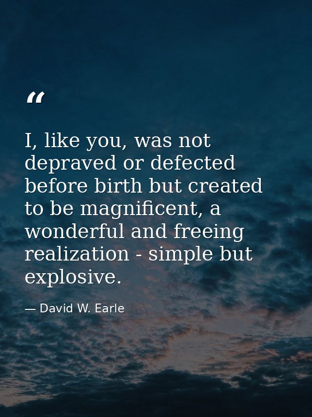 I, like you, was not depraved or defected before birth but created to be magnificent, a wonderful and freeing realizatio — David W. Earle