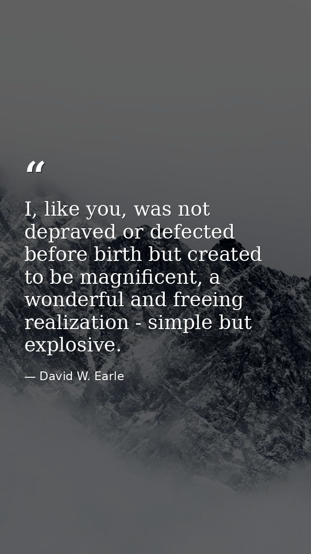 I, like you, was not depraved or defected before birth but created to be magnificent, a wonderful and freeing realizatio — David W. Earle