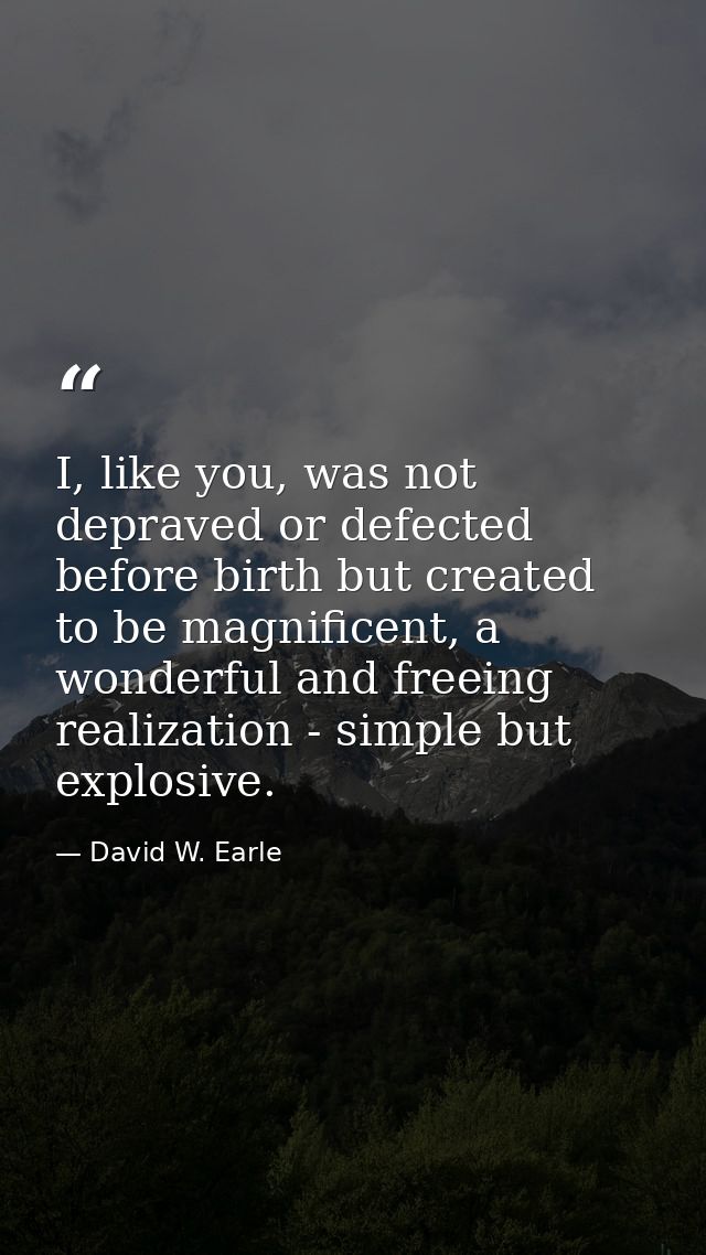 I, like you, was not depraved or defected before birth but created to be magnificent, a wonderful and freeing realizatio — David W. Earle