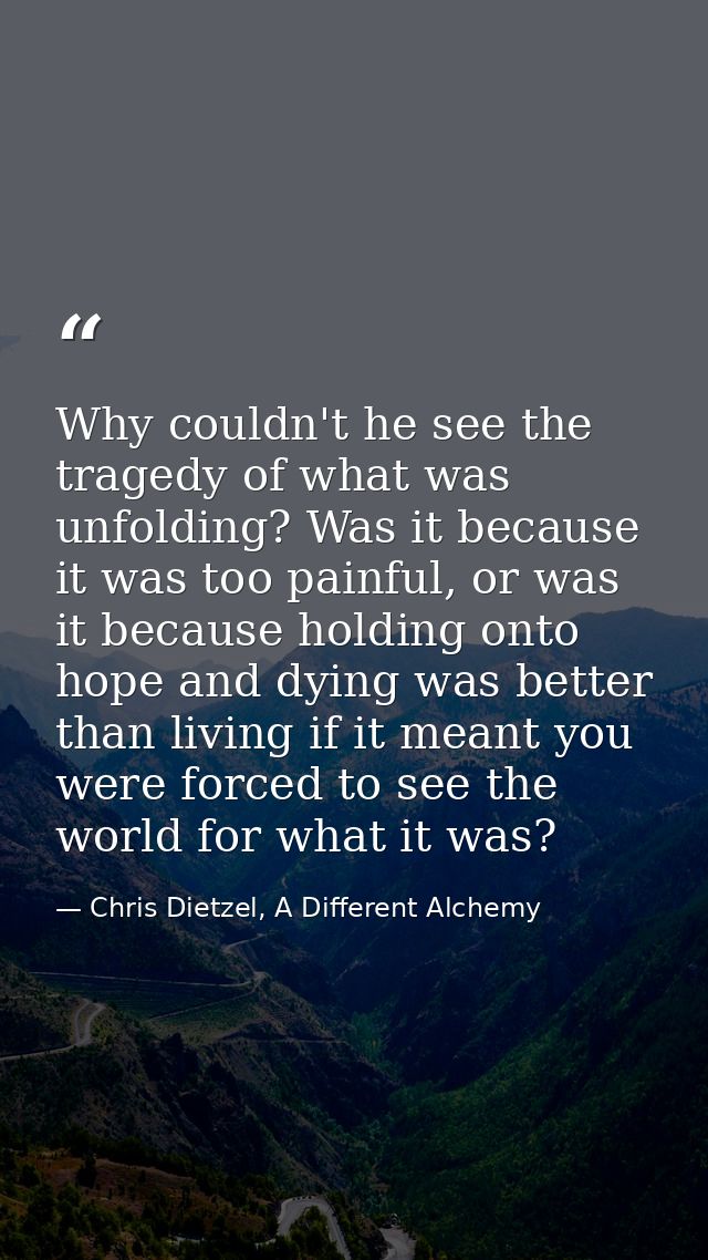 Why couldn't he see the tragedy of what was unfolding? Was it because it was too painful, or was it because holding onto — Chris Dietzel, A Different Alchemy