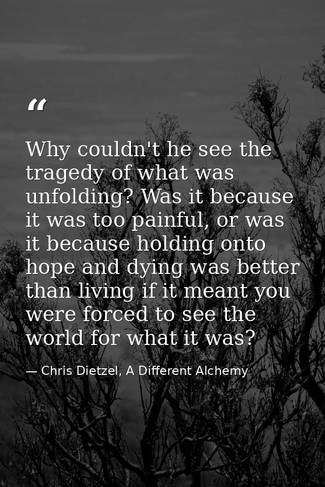 Why couldn't he see the tragedy of what was unfolding? Was it because it was too painful, or was it because holding onto — Chris Dietzel, A Different Alchemy