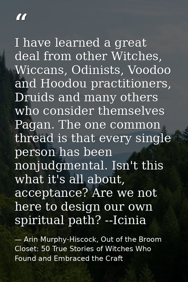 I have learned a great deal from other Witches, Wiccans, Odinists, Voodoo and Hoodou practitioners, Druids and many othe — Arin Murphy-Hiscock, Out of the Broom Closet: 50 True Stories of Witches Who Found and Embraced the Craft