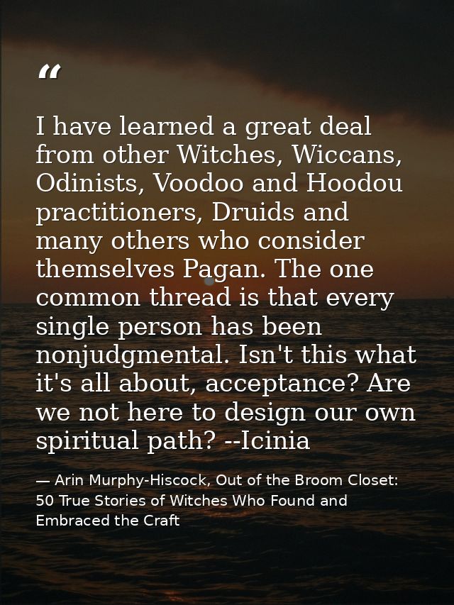 I have learned a great deal from other Witches, Wiccans, Odinists, Voodoo and Hoodou practitioners, Druids and many othe — Arin Murphy-Hiscock, Out of the Broom Closet: 50 True Stories of Witches Who Found and Embraced the Craft