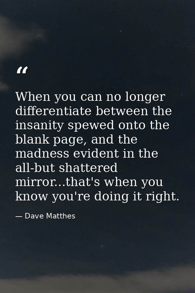 When you can no longer differentiate between the insanity spewed onto the blank page, and the madness evident in the all — Dave Matthes