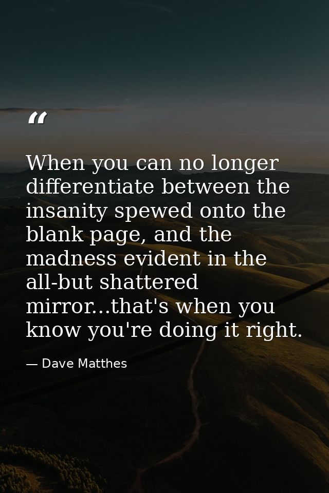 When you can no longer differentiate between the insanity spewed onto the blank page, and the madness evident in the all — Dave Matthes
