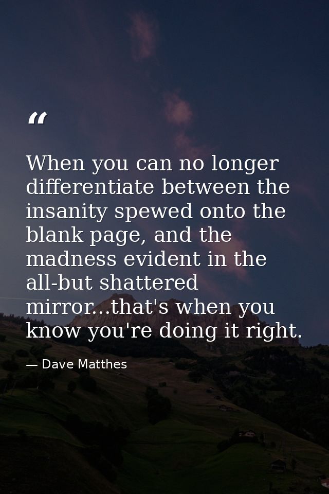 When you can no longer differentiate between the insanity spewed onto the blank page, and the madness evident in the all — Dave Matthes