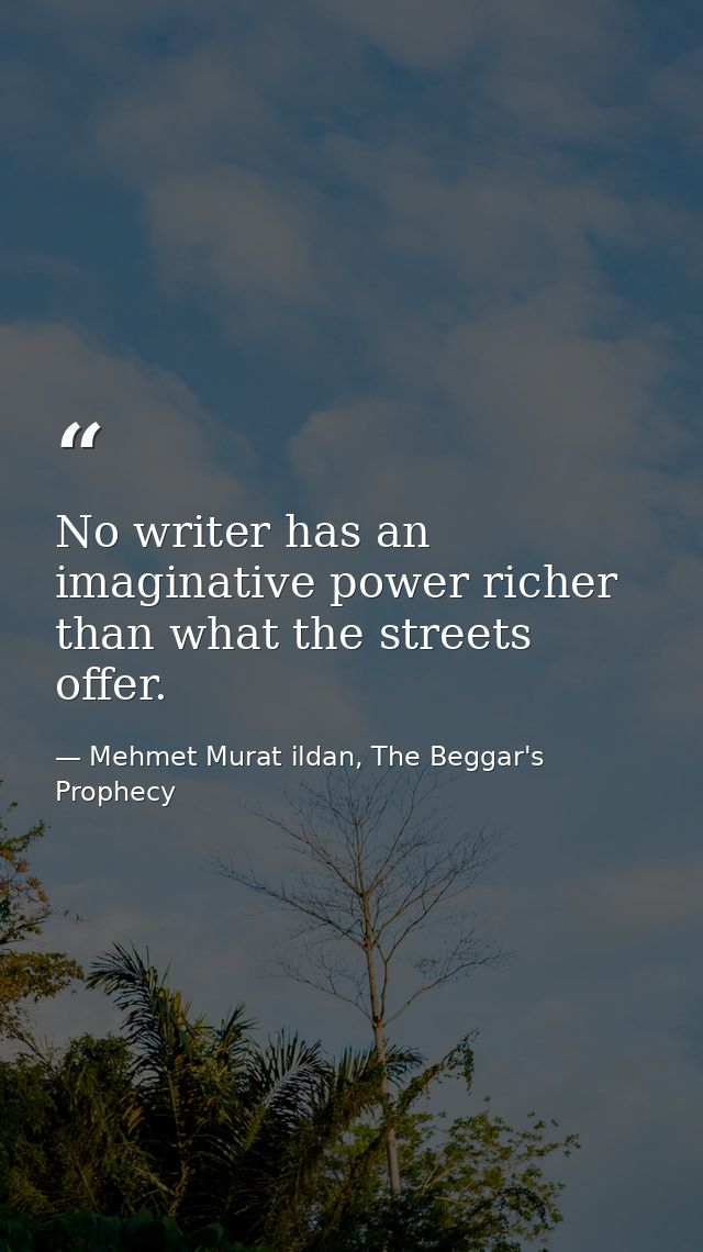 No writer has an imaginative power richer than what the streets offer. — Mehmet Murat ildan, The Beggar's Prophecy
