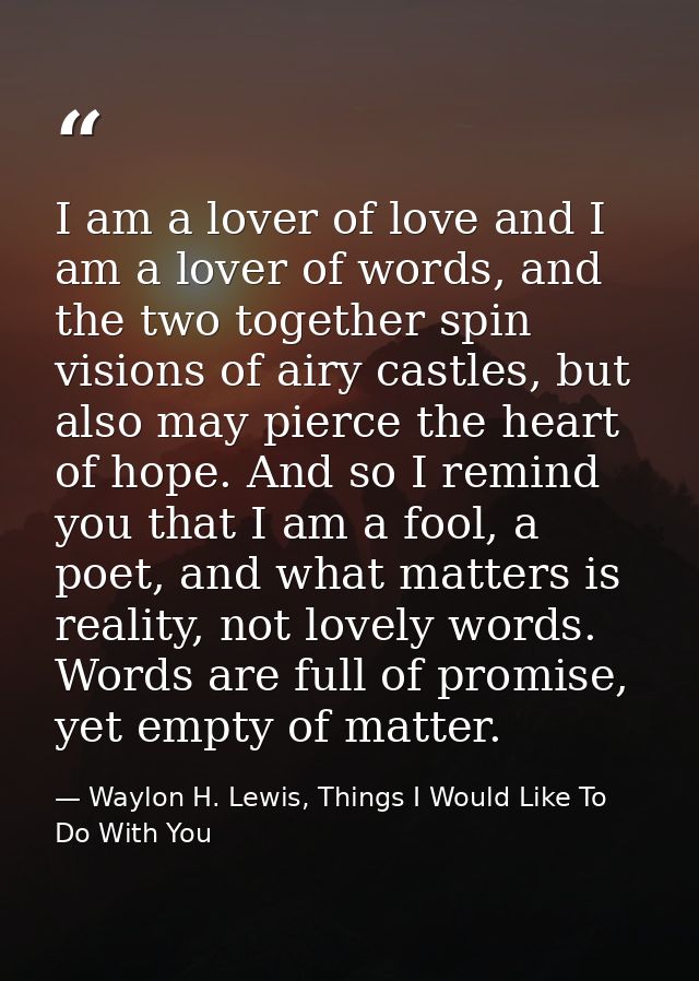 I am a lover of love and I am a lover of words, and the two together spin visions of airy castles, but also may pierce t — Waylon H. Lewis, Things I Would Like To Do With You