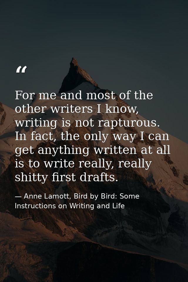For me and most of the other writers I know, writing is not rapturous. In fact, the only way I can get anything written  — Anne Lamott, Bird by Bird: Some Instructions on Writing and Life