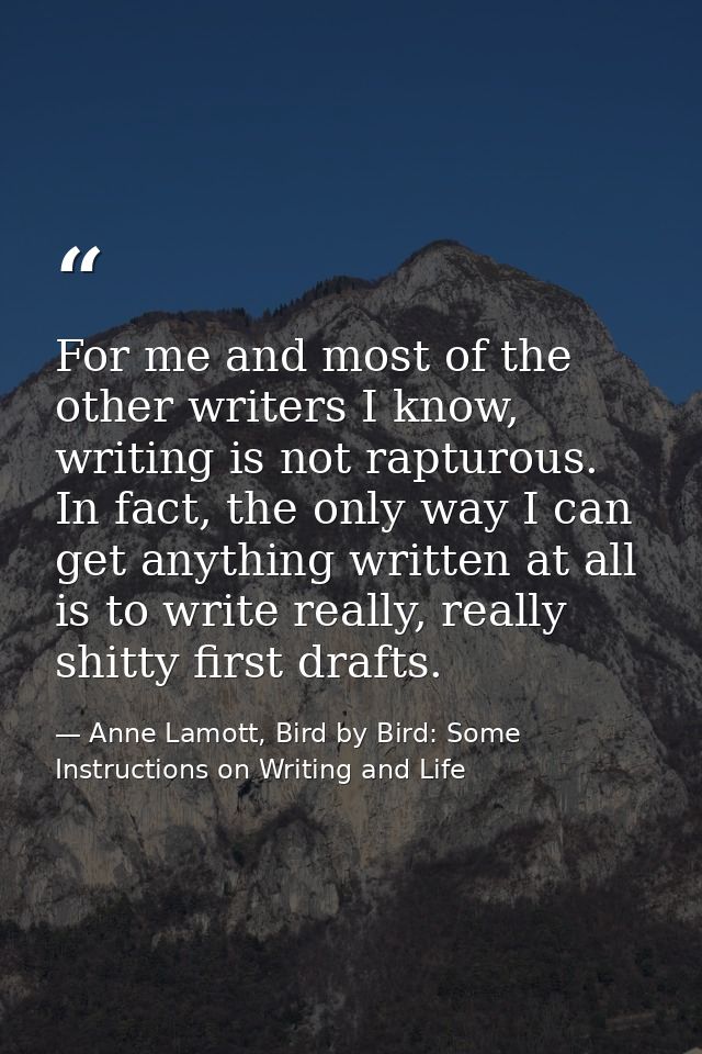 For me and most of the other writers I know, writing is not rapturous. In fact, the only way I can get anything written  — Anne Lamott, Bird by Bird: Some Instructions on Writing and Life