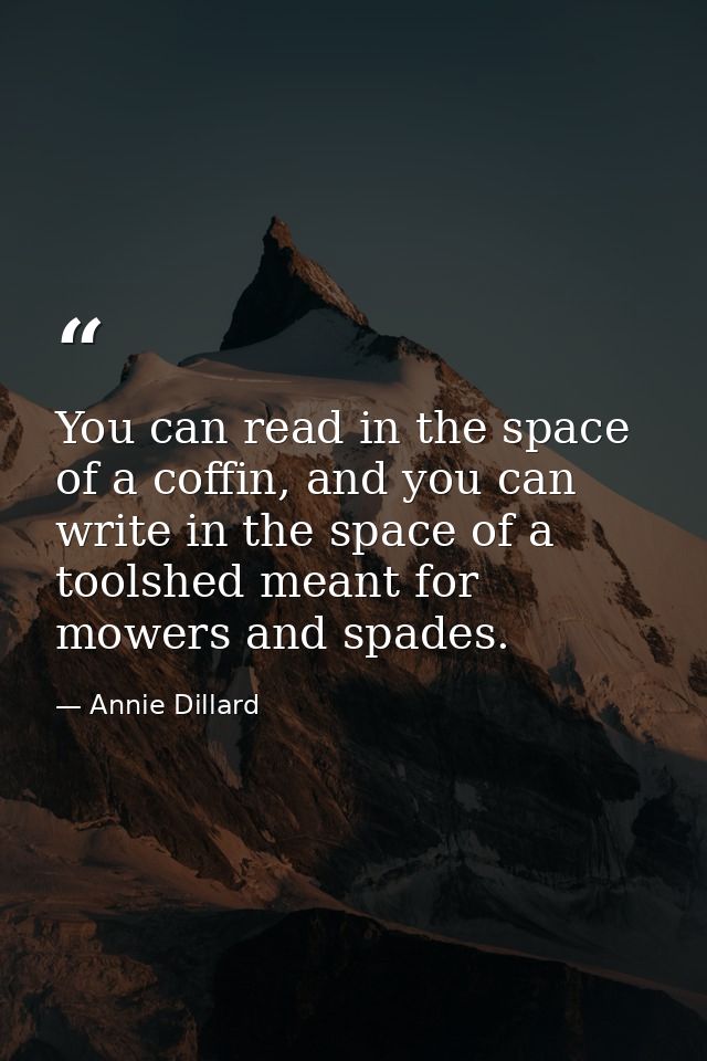 You can read in the space of a coffin, and you can write in the space of a toolshed meant for mowers and spades. — Annie Dillard