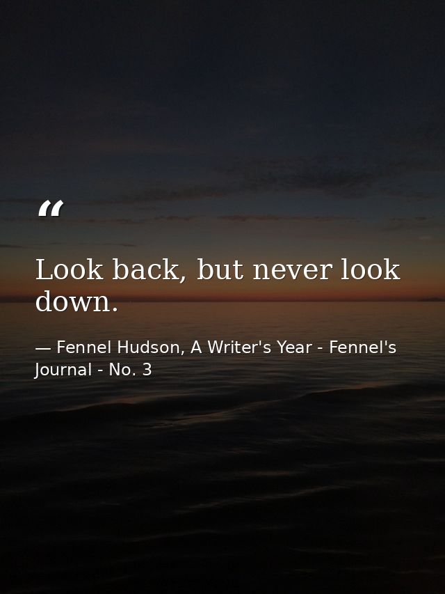 Look back, but never look down. — Fennel Hudson, A Writer's Year - Fennel's Journal - No. 3