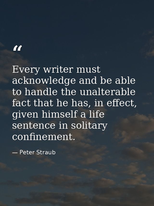 Every writer must acknowledge and be able to handle the unalterable fact that he has, in effect, given himself a life se — Peter Straub